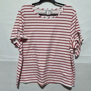 Cathy Daniels Women's Top Stretch Tie Short Sleeve Casual Blouse Striped Red XL‎